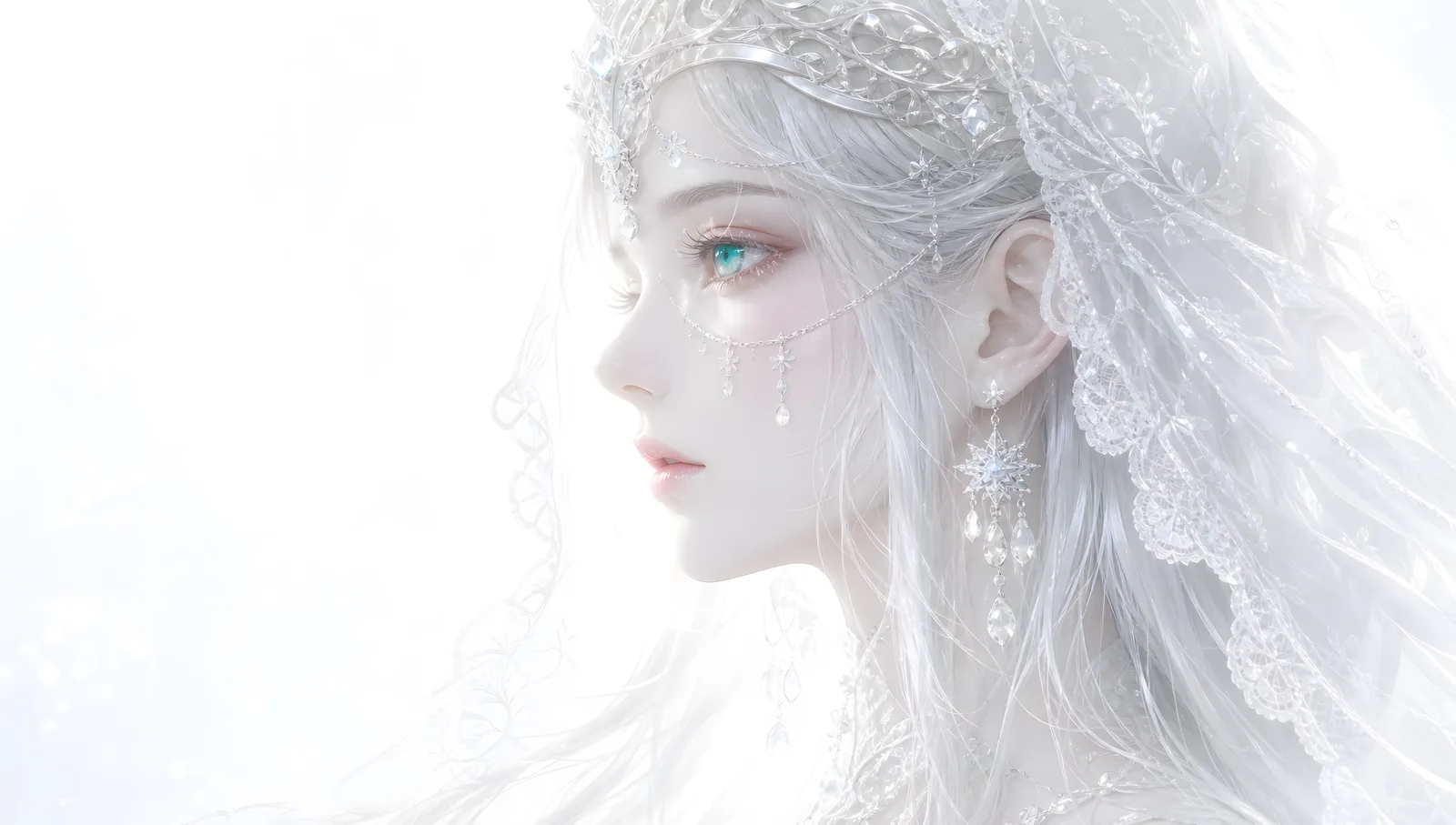 银冠垂纱的雪国神女侧像