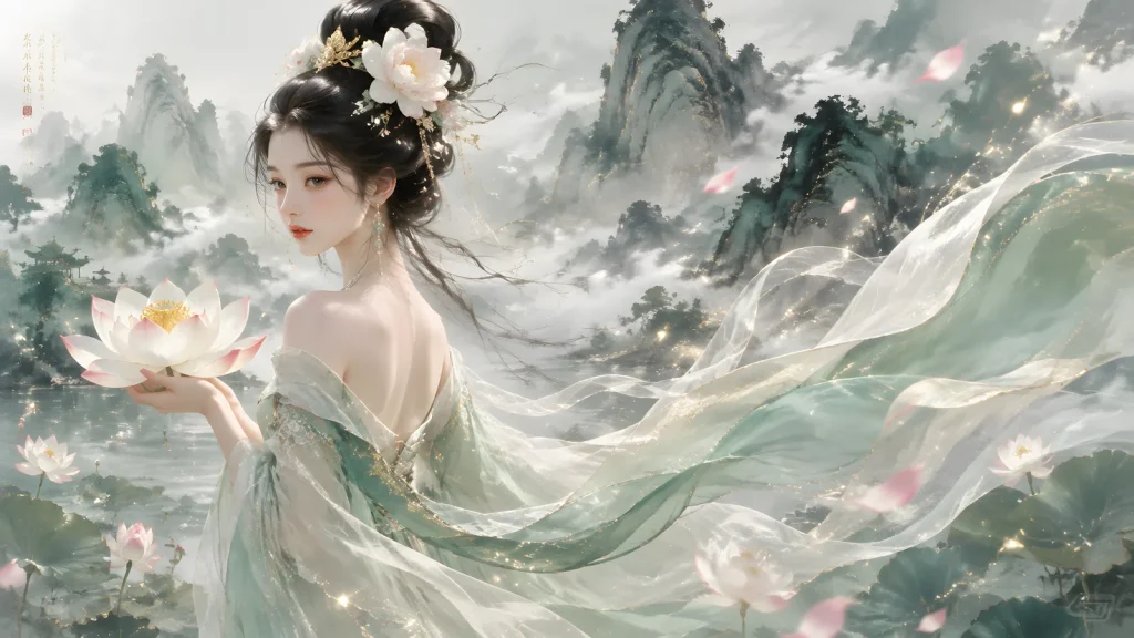 烟雨水湄持荷立：晕开千年东方诗意